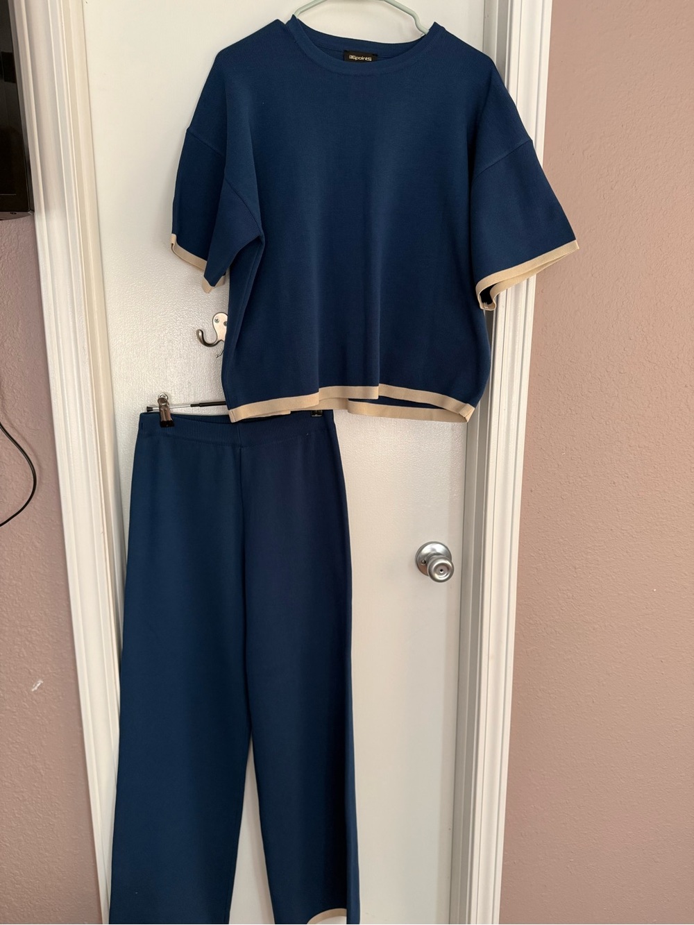 36 Point 5 Navy and Cream Short-Sleeve Pajama Set